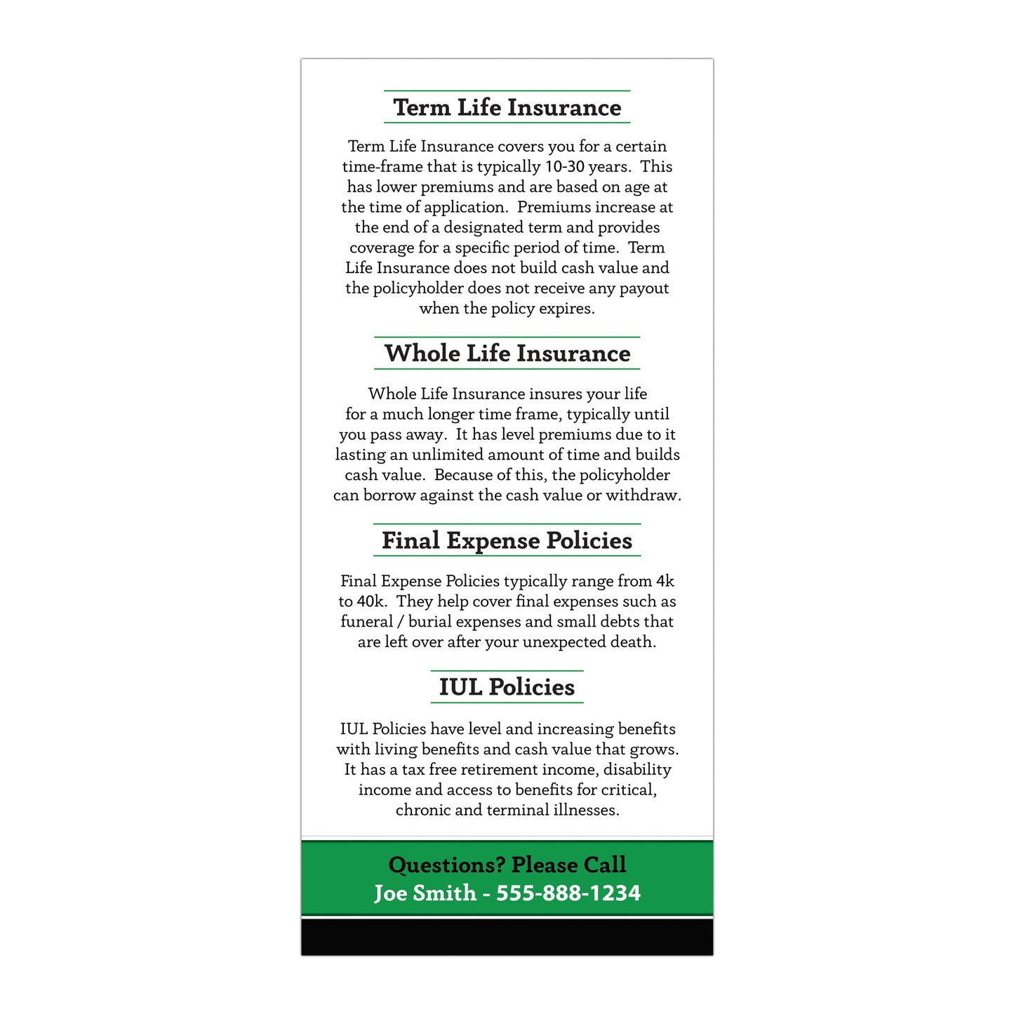 RACK CARDS (LIFE INSURANCE)
