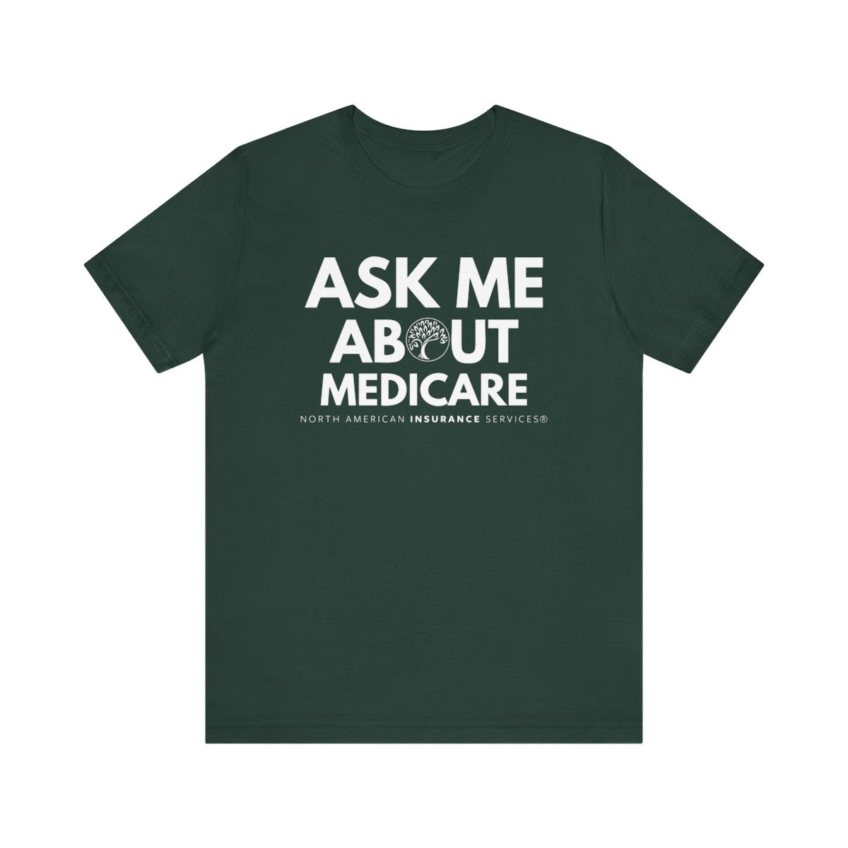 'Ask Me About Medicare' Unisex Jersey Short Sleeve Tee (White Text)