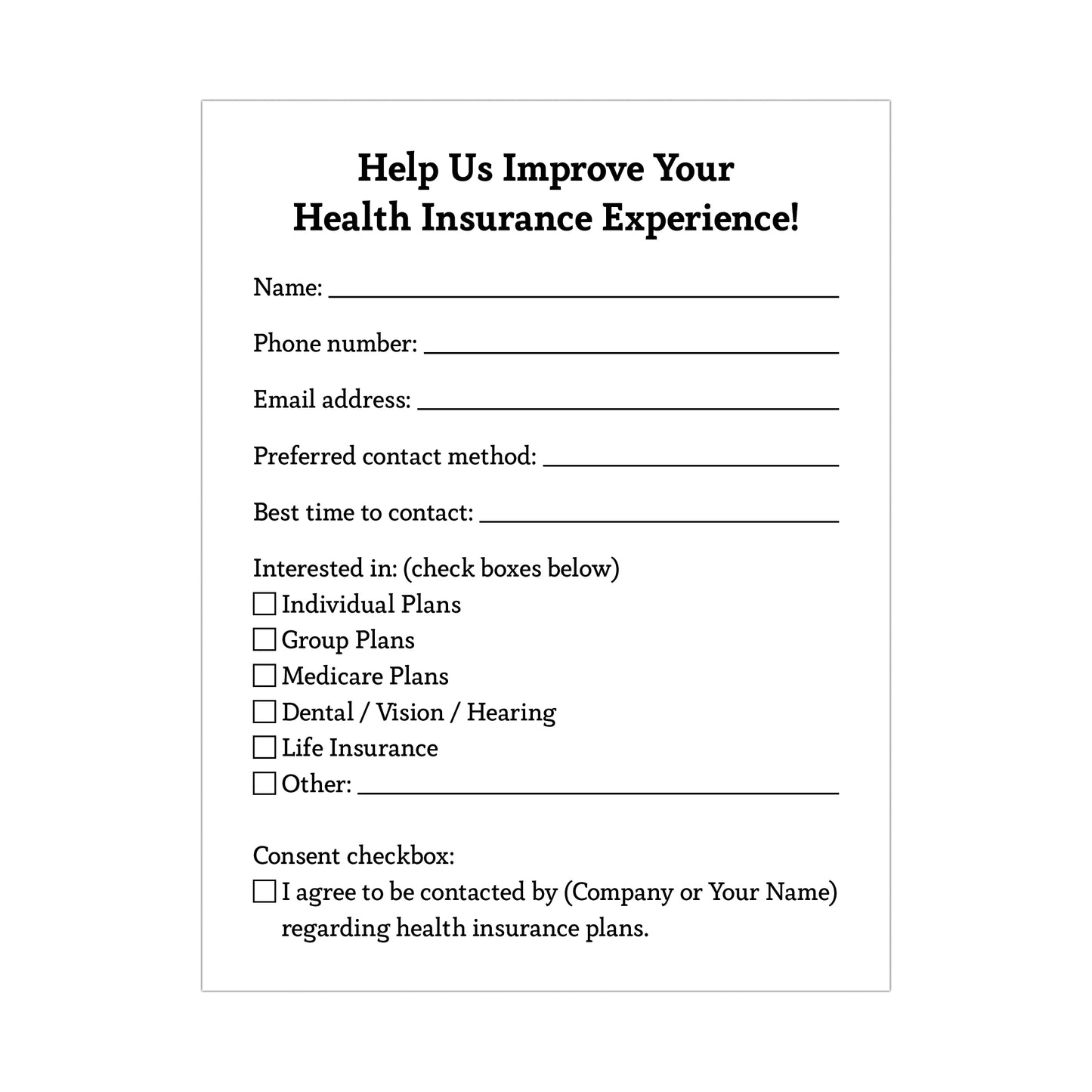 HEALTH INSURANCE LEAD NOTEPADS